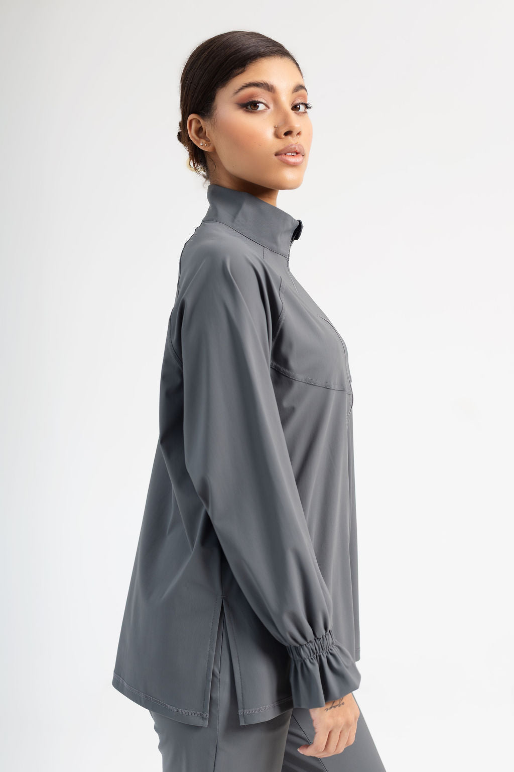 Graphite Grey Jacket- Ruffle Sleeve Edition