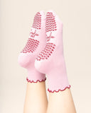 Pilates Crew Grip Sock - Pink with Red Ruffle