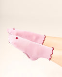 Pilates Crew Grip Sock - Pink with Red Ruffle