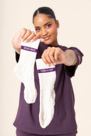 Signature Crew Sock - Cream with Plum Stripe